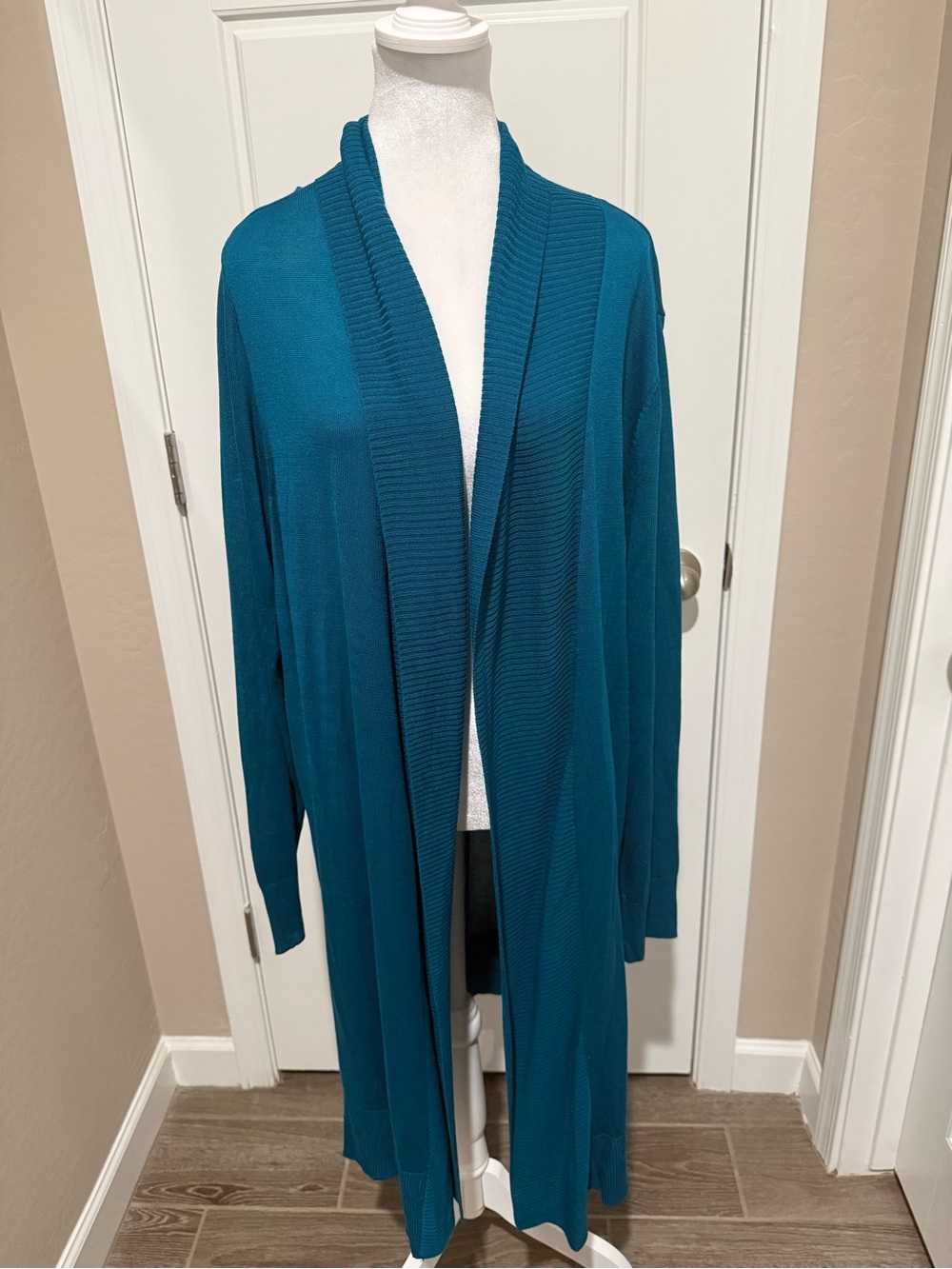 Worthington Teal Open-Front Long Cardigan